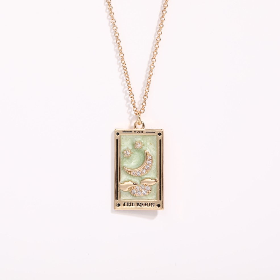 Collar de tarjeta de Tarot Retro de oro real chapado en cobre al por mayor con cuadrado de diamante